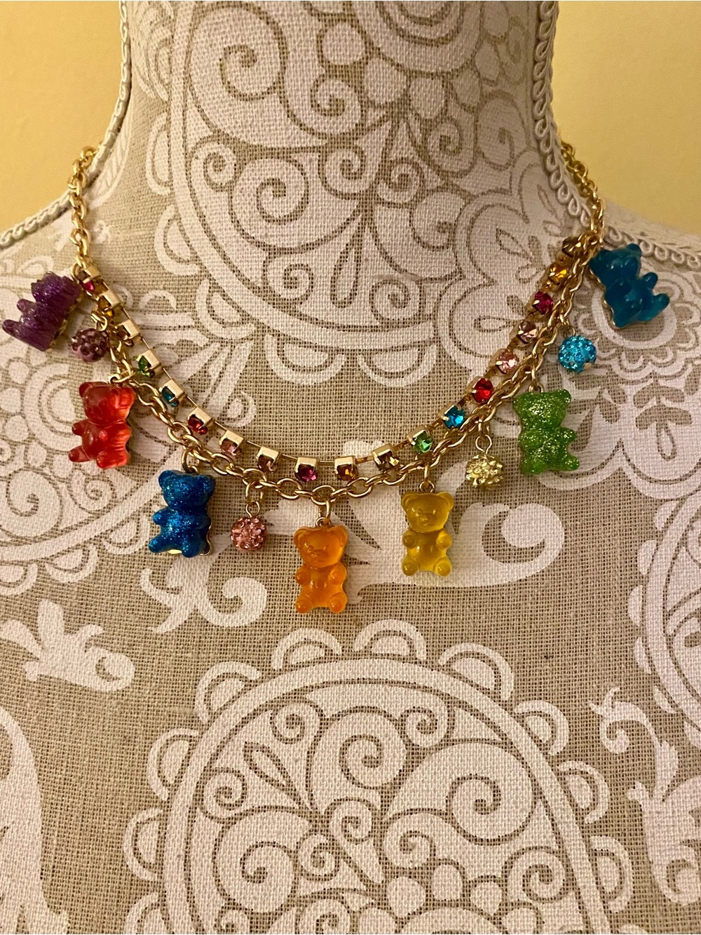 Betsey Johnson Gummy Bear Rainbow Rhinestone Necklace